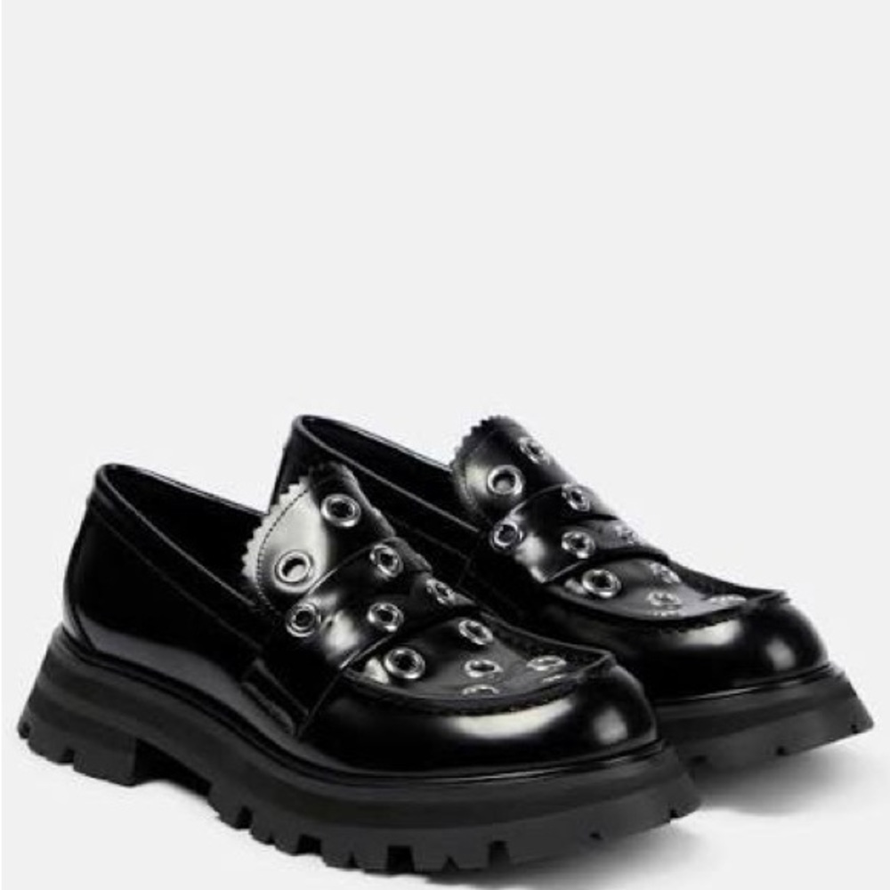 Alexander McQueen Black Loafers with Silver Accents